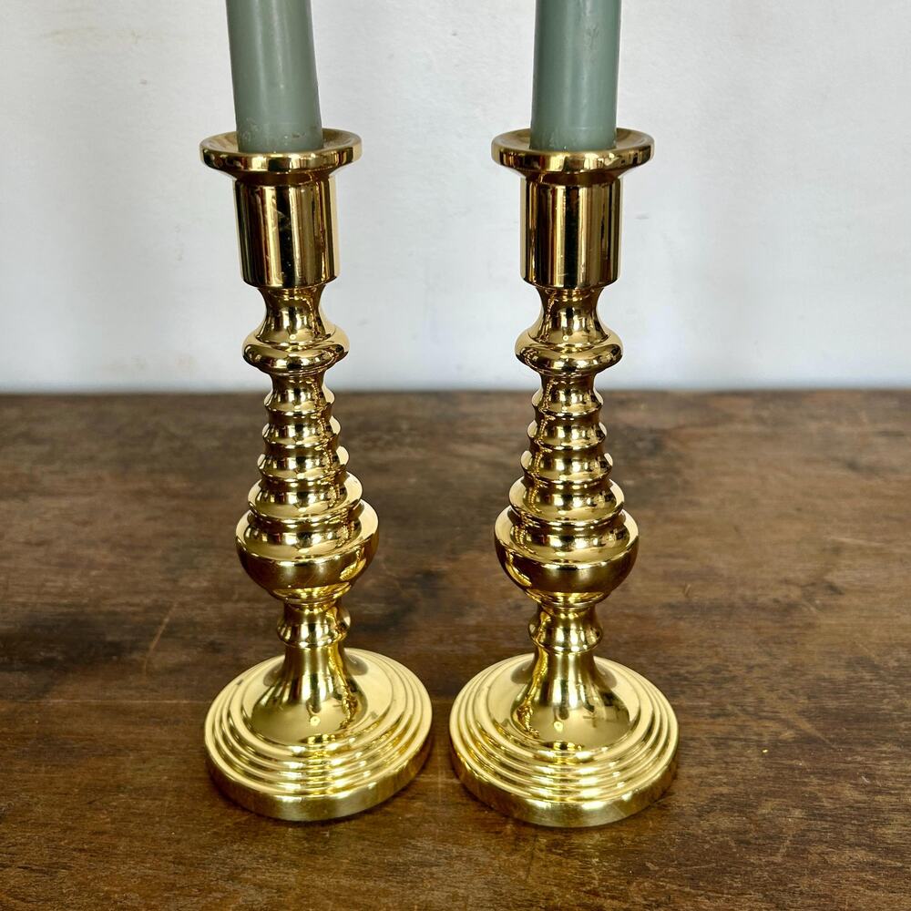 Pair Solid Brass Candlesticks | Vintage Decor Holders | Baldwin Candleholders